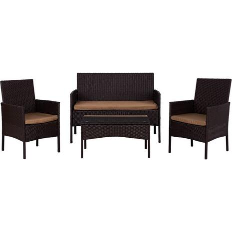ΣΕΤ ΣΑΛΟΝΙ 4ΤΜΧ ΚΑΦΕ RATTAN HM5290.01 ΜΕ ΜΑΞΙΛΑΡΙΑ