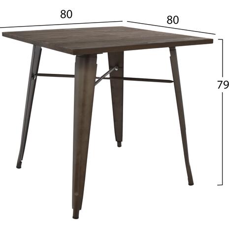 ΤΡΑΠΕΖΙ ΜΕΤΑΛΛΙΚΟ ΣΕ ΧΡΩΜΑ RUSTY ΚΑΙ ΞΥΛΟ HM0611.04 80x80x76εκ