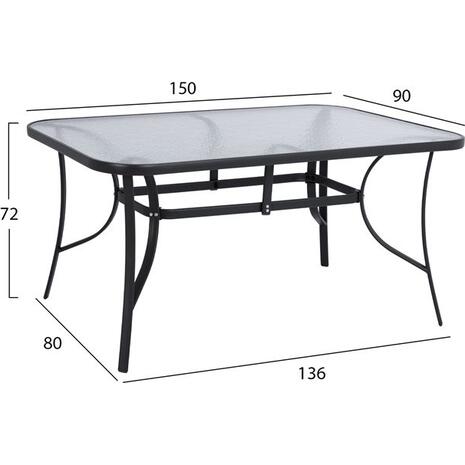 ΤΡΑΠΕΖΙ BRUNO 150X90Χ72Υεκ. ΓΚΡΙ ΜΕΤΑΛΛΙΚΟ ΜΕ ΓΥΑΛΙΝΗ ΕΠΙΦΑΝΕΙΑ HM5145.01