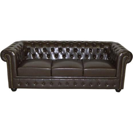 ΚΑΝΑΠΕΣ 3ΘΕΣΙΟΣ T.CHESTERFIELD HM3009.01 ΤΕΧΝΟΔΕΡΜΑ ΣΚΟΥΡΟ ΚΑΦΕ 208x90x73Υ εκ.