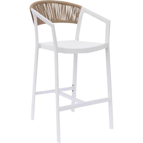 ΣΚΑΜΠΟ ΑΛΟΥΜΙΝΙΟΥ HM5892.12 ΜΕΣΑΙΟΥ ΥΨΟΥΣ RATTAN & TEXTLINE ΛΕΥΚΟ ΜΠΕΖ 55x56,5x99Y