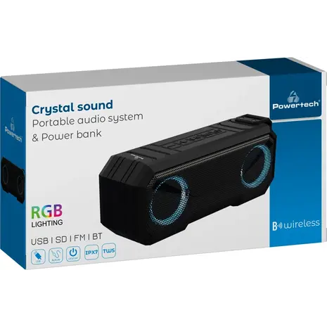 Ηχείο φορητό & power bank Powertech PT-988, BT/AUX/FM/SD/USB,RGB, μαύρο