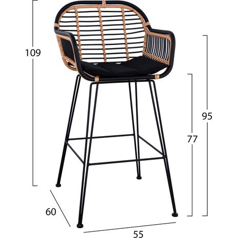 ΣΚΑΜΠΟ ΜΕΤΑΛΛΙΚΟ ALLEGRA HM5690 ΜΕ WICKER ΜΑΥΡΟ-ΜΠΕΖ 55x60x109Υ εκ.