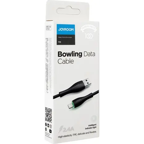 Καλώδιο Joyroom USB σε Lightning με LED, 2.4A, 1m, μαύρο S-1030M8