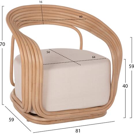 ΠΟΛΥΘΡΟΝΑ DUCHESS ΑΠΟ RATTAN ΦΥΣΙΚΟ-ΕΚΡΟΥ ΜΑΞΙΛΑΡΙ HM9478 81x59x70Y εκ.