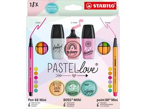 Σετ μαρκαδόροι Stabilo Pastel Love Mini 68, 88, Boss (συσκευασία 18 τεμαχίων)