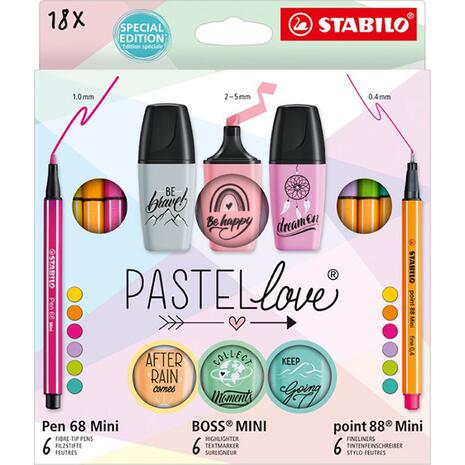Σετ μαρκαδόροι Stabilo Pastel Love Mini 68, 88, Boss (συσκευασία 18 τεμαχίων)