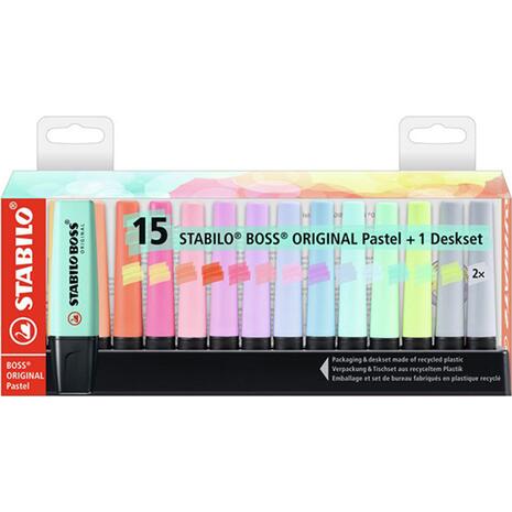 Μαρκαδόροι υπογράμμισης STABILO Boss Pastel Deskjet 70/15 (συσκευασία 15 τεμαχίων)