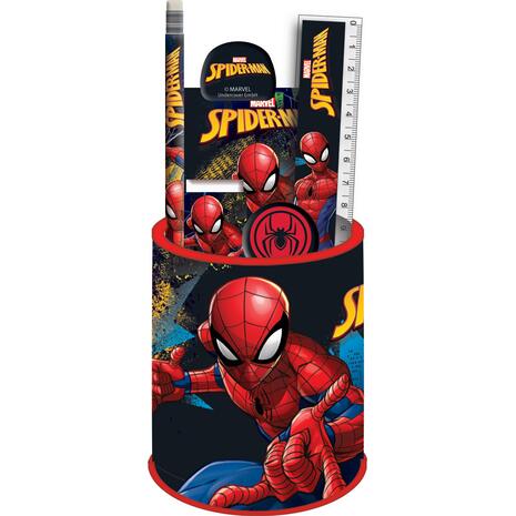 Μολυβοθήκη σετ δώρου GIM Spiderman (μπλοκάκι, γόμα, μολύβι, χάρακα,ξύστρα, κλιπ, μεταλλική μολυβοθήκη) (337-04884)