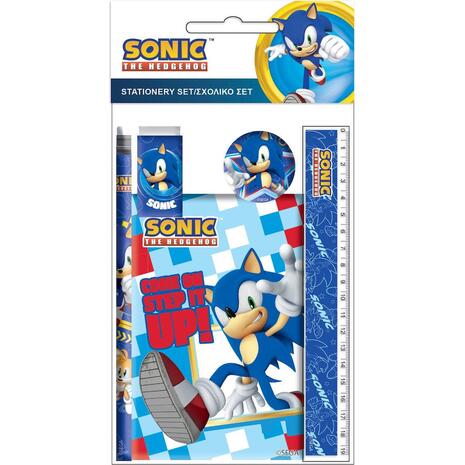 Σετ σχολικού δώρου GIM Sonic Classic (μπλοκάκι, γόμα, μολύβι, χάρακα, ξύστρα) (334-81755)