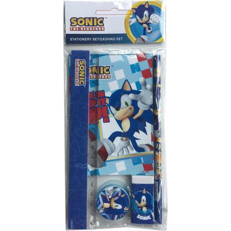 Σετ σχολικού δώρου GIM Sonic Classic (μπλοκάκι, γόμα, μολύβι, χάρακα, ξύστρα) (334-81755)