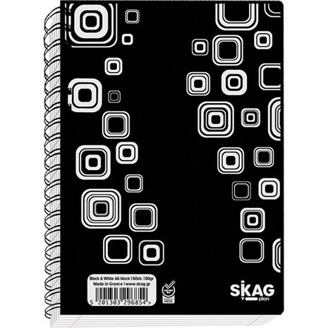 Τετράδιο σπιράλ SKAG Black & White Α6 60 φύλλων σε διάφορα σχέδια (296854) (Διάφορα σχέδια)