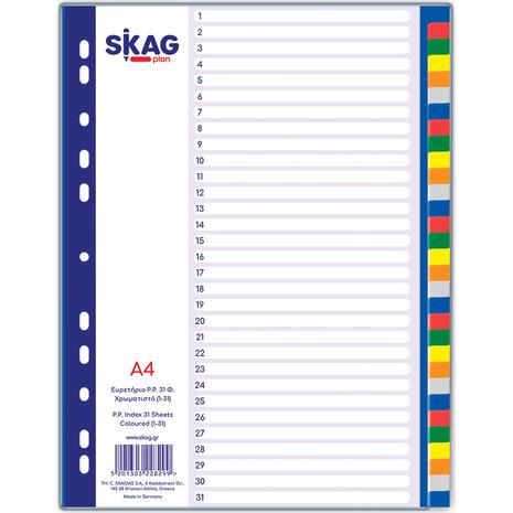 Διαχωριστικό Skag πλαστικό Α4 31 θέσεων ECO Χρωματιστά