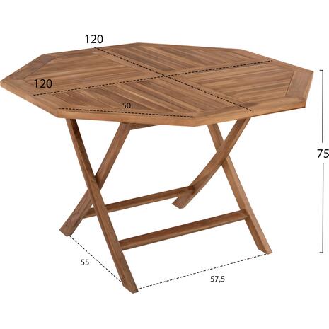 ΤΡΑΠΕΖΙ ΠΟΛΥΓΩΝΟ KENDALL ΠΤΥΣΣΟΜΕΝΟ HM9545 TEAK ΣΕ ΦΥΣΙΚΟ ΧΡΩΜΑ 120x120x75Yεκ.