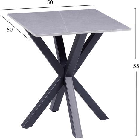 ΒΟΗΘΗΤΙΚΟ ΤΡΑΠΕΖΑΚΙ ΣΑΛΟΝΙΟΥ HM9471.05 GREY MARBLE TOP-ΜΑΥΡΗ ΜΕΤΑΛ.ΒΑΣΗ 50x50x55Yεκ.