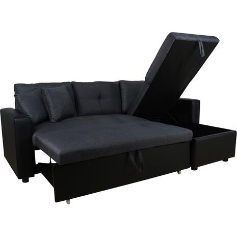 ΚΑΝΑΠΕΣ ΓΩΝΙΑ ΚΡΕΒΑΤΙ WAYNE 220x146x86Υεκ.HM3028.01 ΓΚΡΙ ΜΕ ΜΑΥΡΟ PU