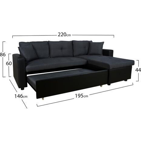 ΚΑΝΑΠΕΣ ΓΩΝΙΑ ΚΡΕΒΑΤΙ WAYNE 220x146x86Υεκ.HM3028.01 ΓΚΡΙ ΜΕ ΜΑΥΡΟ PU