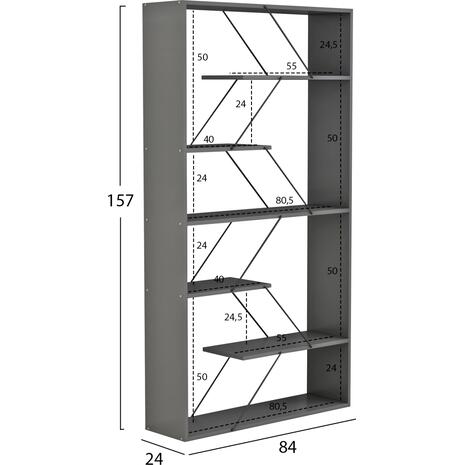ΒΙΒΛΙΟΘΗΚΗ TARS HM2240.20 ΓΚΡΙ ΜΕΛΑΜΙΝΗ-ΜΑΥΡΕΣ ΜΕΤΑΛΛΙΚΕΣ ΒΕΡΓΕΣ 84x24x157Υεκ.