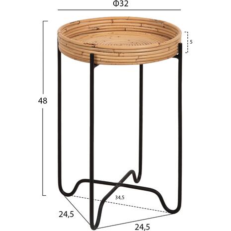 ΤΡΑΠΕΖΑΚΙ ΒΟΗΘΗΤΙΚΟ FLY HM7905 RATTAN ΦΥΣΙΚΟ ΧΡΩΜΑ-ΜΕΤΑΛΛΙΚΗ ΒΑΣΗ ΜΑΥΡΗ Φ32x48Yεκ.