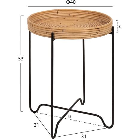 ΤΡΑΠΕΖΑΚΙ ΒΟΗΘΗΤΙΚΟ FLY HM7906 RATTAN ΦΥΣΙΚΟ ΧΡΩΜΑ-ΜΕΤΑΛΛΙΚΗ ΒΑΣΗ ΜΑΥΡΗ Φ40x53Yεκ.