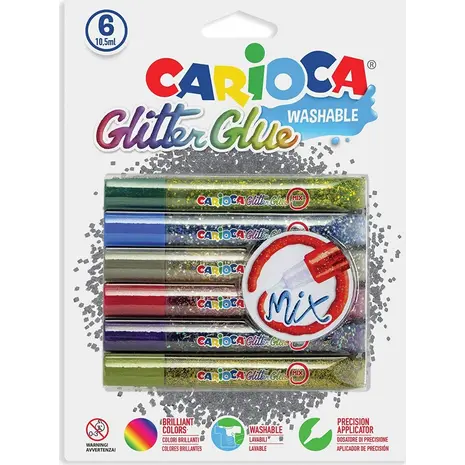 Χρυσόκολλα CARIOCA Glitter 10,5ml Mix σετ 6 χρωμάτων (42112)