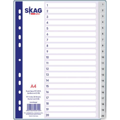 Διαχωριστικό Skag πλαστικό Α4 αριθμητικό (1-20) ECO