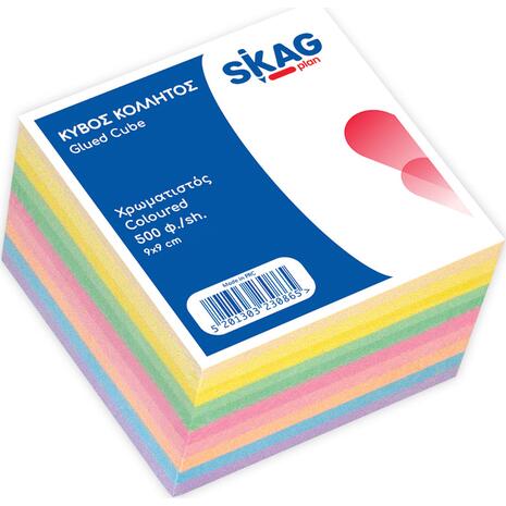 Κύβος σημειώσεων Skag "Δήλος" 9x9cm κολλητός χρωματιστός (Διάφορα χρώματα)
