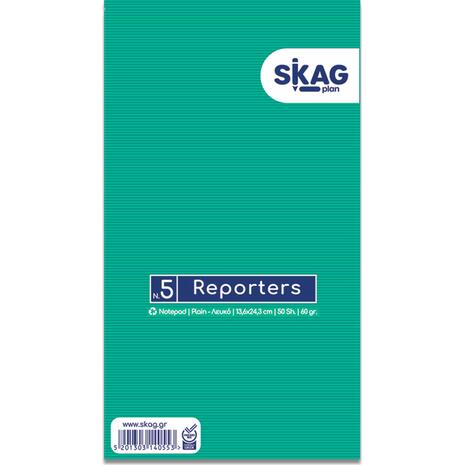 Μπλοκ σημειώσεων Skag Reporters κολλητό "Overlap" No5 Λευκό 50 Φύλλων 136x243mm
