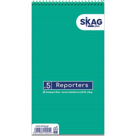 Μπλοκ σημειώσεων Skag Reporters σπιράλ No5 λευκό 50 φύλλων 136x243mm