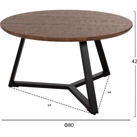 ΤΡΑΠΕΖΙ ΣΑΛΟΝΙΟΥ ΣΤΡΟΓΓΥΛΟ ROCKET HM9586.04 MDF WALNUT-ΜΑΥΡΗ ΣΑΓΡΕ ΒΑΣΗ Φ80x42Υεκ.