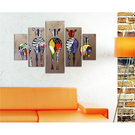 ΠΙΝΑΚΑΣ ΠΕΝΤΑΠΤΥΧΟ MDF COLORFUL ZEBRAS 82Χ56x3 HM7207.03