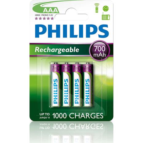 Επαναφορτιζόμενη μπαταρία PHILIPS R03B4A70, 700mAh, AAA HR03 Micro (συσκευασία 4  τεμαχίων)