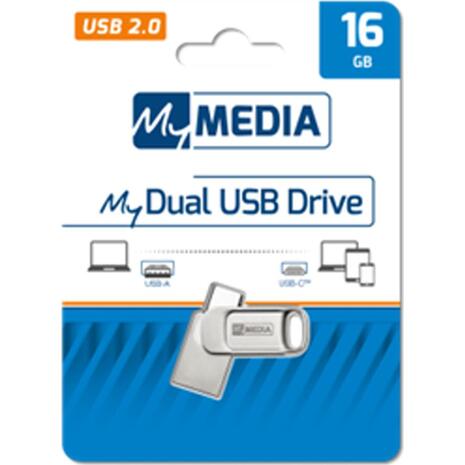 MyMedia My Dual USB Drive 16GB, USB 2.0 + USB C (by Verbatim) - 69265