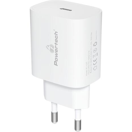 Φορτιστής τοίχου χωρίς καλώδιο Powertech PT-1091, USB-C, PD 20W, λευκός (PT-1091)