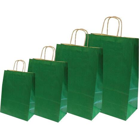 Χάρτινη σακούλα δώρου Υ41x32x12εκ. σκ. πράσινο με στριφτό χερούλι (1 τεμάχιο) (Βαθύ πράσινο)