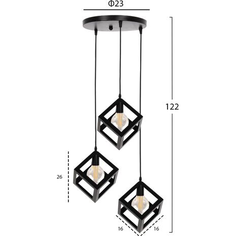 ΦΩΤΙΣΤΙΚΟ ΟΡΟΦΗΣ ΚΡΕΜΑΣΤΟ HM4036 3 ΚΥΒΟΙ ΜΑΥΡΟ ΜΕΤΑΛΛΟ Φ23x122Yεκ.