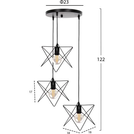 ΦΩΤΙΣΤΙΚΟ ΟΡΟΦΗΣ ΚΡΕΜΑΣΤΟ HM4076 ΤΡΙΦΩΤΟ ΜΑΥΡΟ ΜΕΤΑΛΛΟ Φ23x122Υεκ.