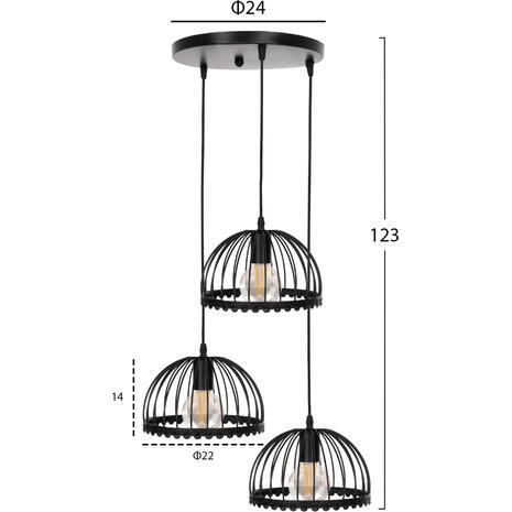 ΦΩΤΙΣΤΙΚΟ ΟΡΟΦΗΣ ΚΡΕΜΑΣΤΟ HM4086 3ΦΩΤΟ ΜΑΥΡΕΣ ΜΕΤΑΛΛΛΙΚΕΣ ΟΜΠΡΕΛΕΣ Φ22x123Υεκ.