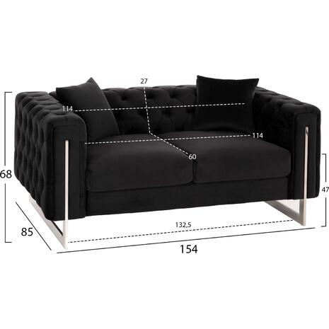 ΚΑΝΑΠΕΣ τ.CHESTERFIELD MOBAR HM3262.04 ΜΑΥΡΟ ΒΕΛΟΥΔΟ-ΜΕΤΑΛΛΙΚΑ ΠΟΔΙΑ 154x85x68Υεκ