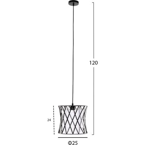 ΦΩΤΙΣΤΙΚΟ ΟΡΟΦΗΣ ΚΡΕΜΑΣΤΟ HM4106 ΜΑΥΡΟ ΜΕΤΑΛΛΟ-ΛΕΥΚΟ ΣΥΝΘΕΤΙΚΟ ΥΦΑΣΜΑ Φ25x120Υεκ.
