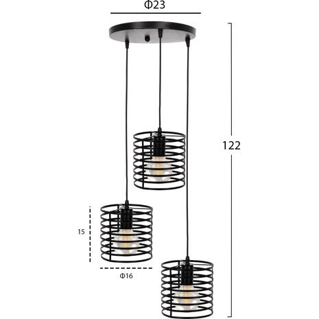 ΦΩΤΙΣΤΙΚΟ ΟΡΟΦΗΣ ΚΡΕΜΑΣΤΟ HM4091 3 ΜΑΥΡΟΙ ΜΕΤΑΛΛΙΚΟΙ ΚΥΛΙΝΔΡΟΙ Φ23x122Υεκ.