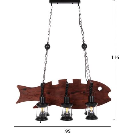 ΦΩΤΙΣΤΙΚΟ ΟΡΟΦΗΣ ΚΡΕΜΑΣΤΟ 6-ΦΩΤΟ HM4118 ΞΥΛΙΝΟ ΨΑΡΙ-ΜΑΥΡΟ ΜΕΤΑΛΛΟ-ΓΥΑΛΙ 95x35x116Υεκ