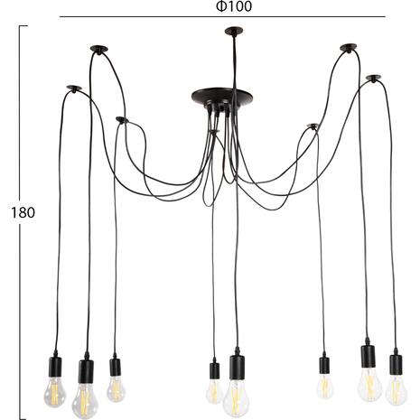 ΦΩΤΙΣΤΙΚΟ ΟΡΟΦΗΣ ΚΡΕΜΑΣΤΟ 8-ΦΩΤΟ HM4176 ΜΑΥΡΟ ΜΕΤΑΛΛΙΚΟ-ΜΑΥΡΑ ΚΑΛΩΔΙΑ Φ100x180Υ