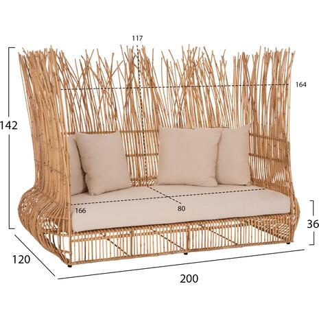 ΚΑΝΑΠΕΣ ΕΞ. ΧΩΡΟΥ ZEPHYR HM5988 ΚΑΛΑΜΙΑ RATTAN ΦΥΣΙΚΟ-ΜΠΕΖ ΜΑΞΙΛΑΡΙΑ 200x120x142Yεκ.