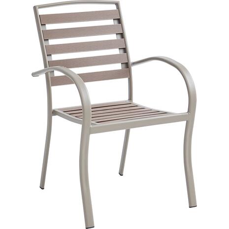 SERRANO Πολυθρόνα Κήπου Μέταλλο Βαφή Sand Beige, Polywood Καρυδί, Στοιβαζόμενη (Ε6892,1)