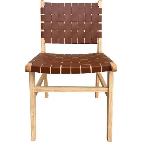 DUNE Καρέκλα Τραπεζαρίας, Ξύλο Απόχρωση Φυσικό, Κάθισμα-Πλάτη Ιμάντες Pu Καφέ (Ε7515,1)