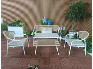 PALERMO Set Σαλόνι Κήπου- Μεταλλικό Άσπρο, Wicker Φυσικό :Τραπέζι+2 Θέσιος+2 Πολυθρόνες (Ε257,1)