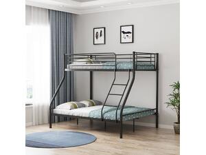 DOUBLE Κρεβάτι Κουκέτα Μέταλλο Βαφή Μαύρο, Για στρώματα 140x190+90x190cm (Ε8045,1)