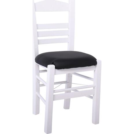 ΣΙΦΝΟΣ Καρέκλα Οξιά Βαφή Εμποτισμού Λάκα Άσπρο, Κάθισμα Pu Μαύρο (Ρ969,Ε8Τ)
