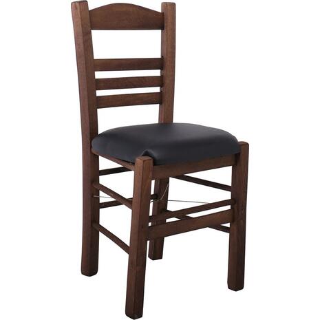 ΣΙΦΝΟΣ Καρέκλα Οξιά Βαφή Εμποτισμού Καρυδί, Κάθισμα Pu Μαύρο (Ρ969,Ε2Τ)